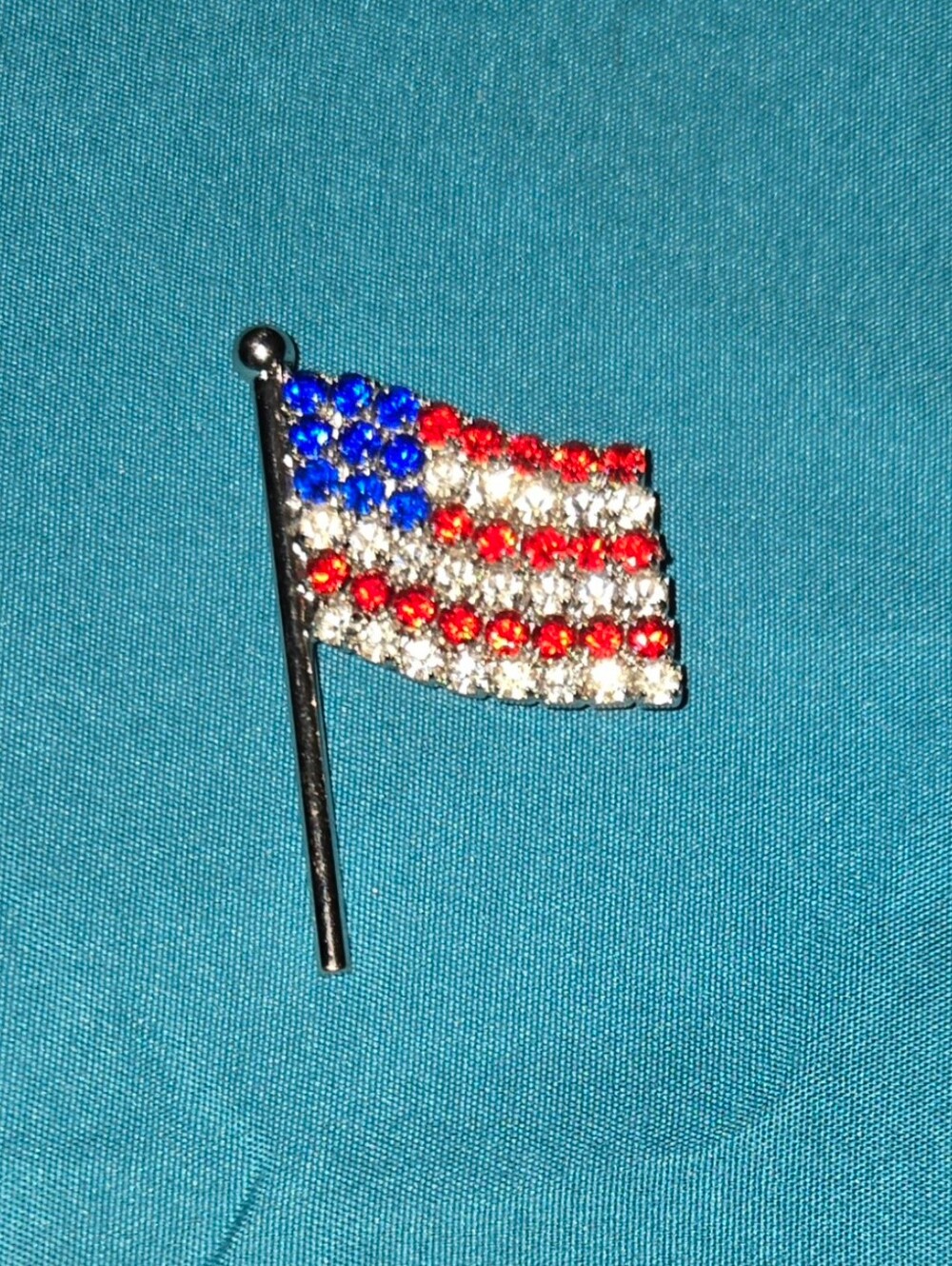 Patriotic Rhinestone American Flag Brooch - Red White Blue